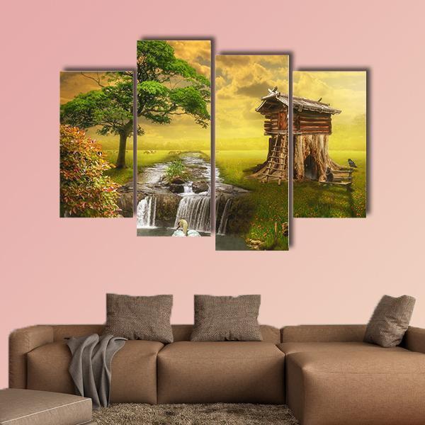 Fairy House By Lake Canvas Wall Art-4 Pop-Gallery Wrap-50" x 32"-Tiaracle