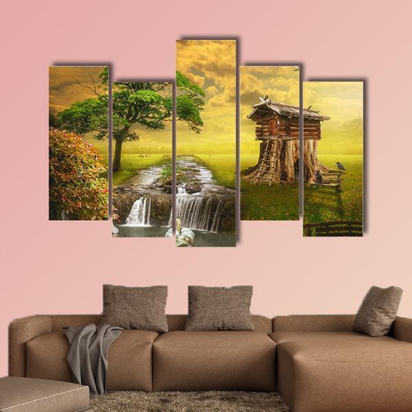 Fairy House By Lake Canvas Wall Art-5 Pop-Gallery Wrap-47" x 32"-Tiaracle