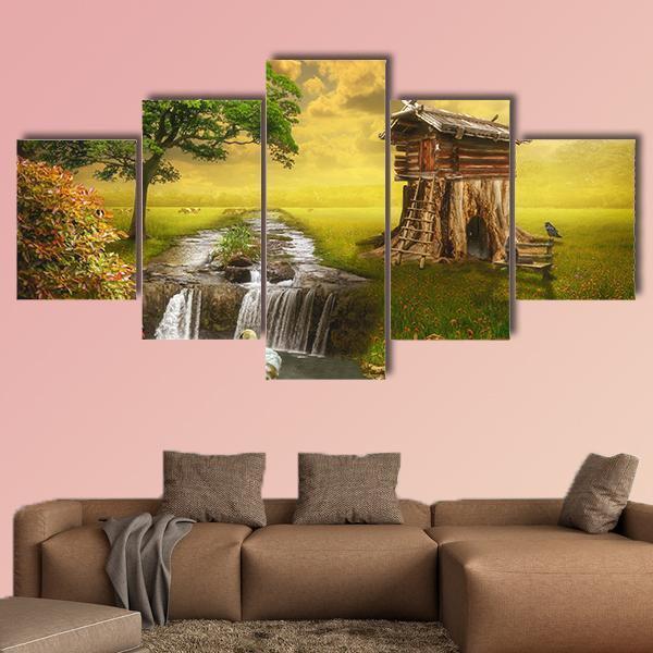 Fairy House By Lake Canvas Wall Art-5 Star-Gallery Wrap-62" x 32"-Tiaracle