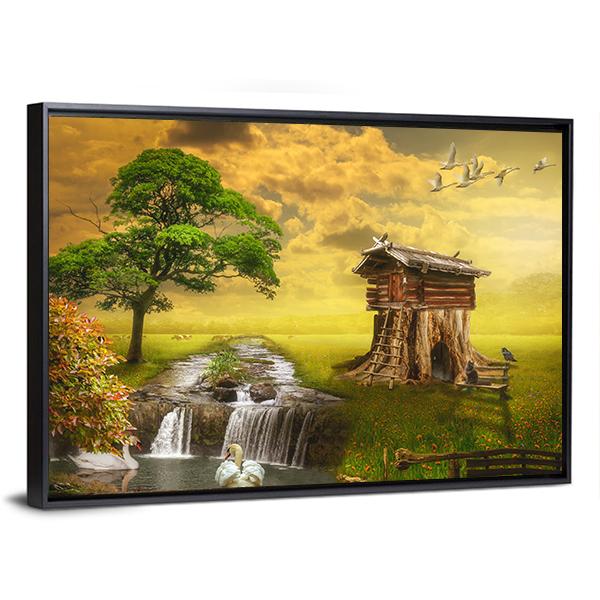 Fairy House By Lake Canvas Wall Art-3 Horizontal-Gallery Wrap-25" x 16"-Tiaracle