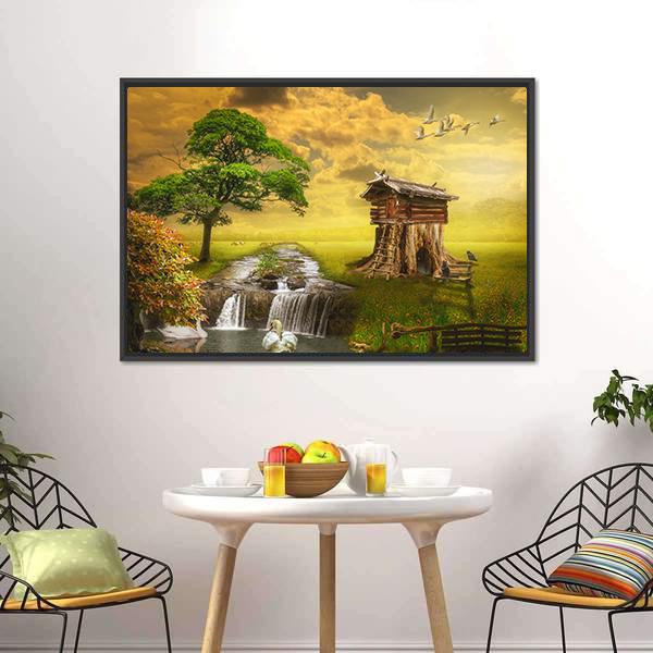 Fairy House By Lake Canvas Wall Art-3 Horizontal-Gallery Wrap-25" x 16"-Tiaracle