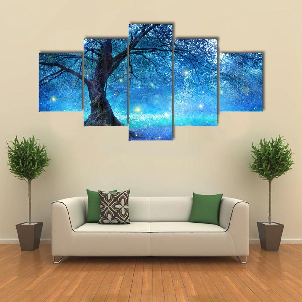 Fairy Tree Canvas Wall Art-5 Star-Gallery Wrap-62" x 32"-Tiaracle