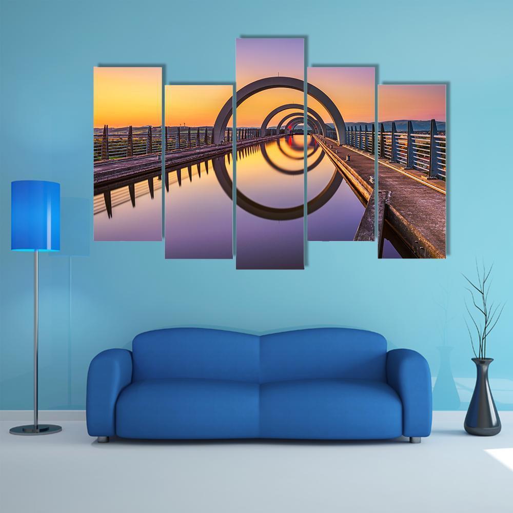 Falkirk Wheel At Sunset Canvas Wall Art-5 Pop-Gallery Wrap-47" x 32"-Tiaracle