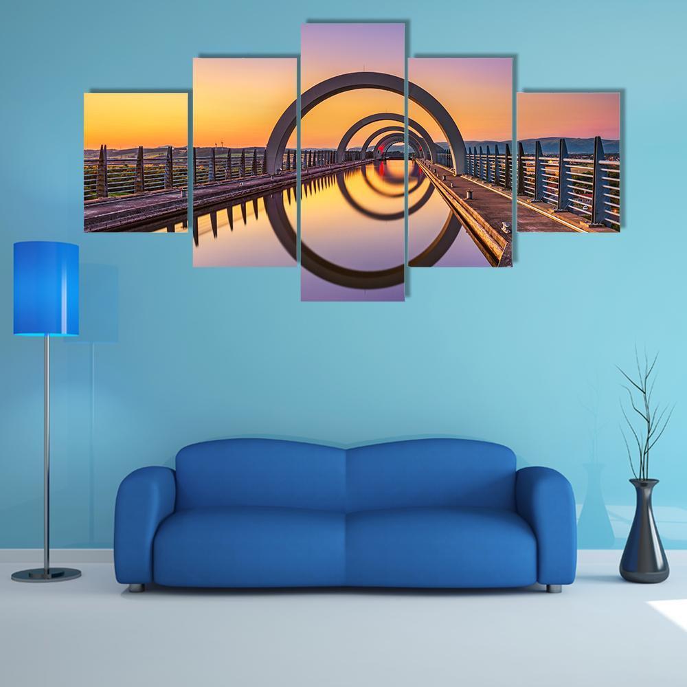 Falkirk Wheel At Sunset Canvas Wall Art-5 Star-Gallery Wrap-62" x 32"-Tiaracle
