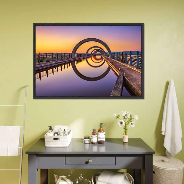 Falkirk Wheel At Sunset Canvas Wall Art-1 Piece-Floating Frame-24" x 16"-Tiaracle