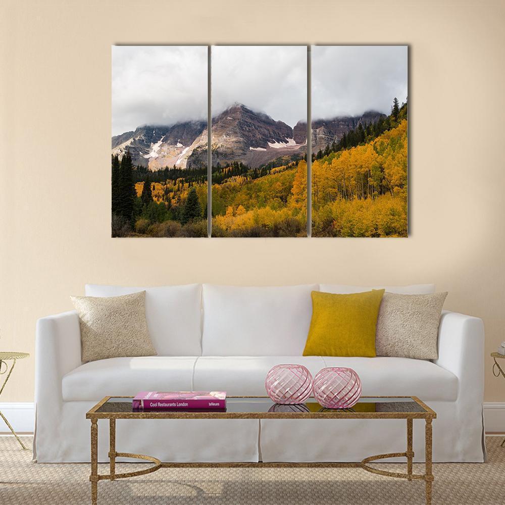 Fall At Maroon Bells Canvas Wall Art-3 Horizontal-Gallery Wrap-37" x 24"-Tiaracle
