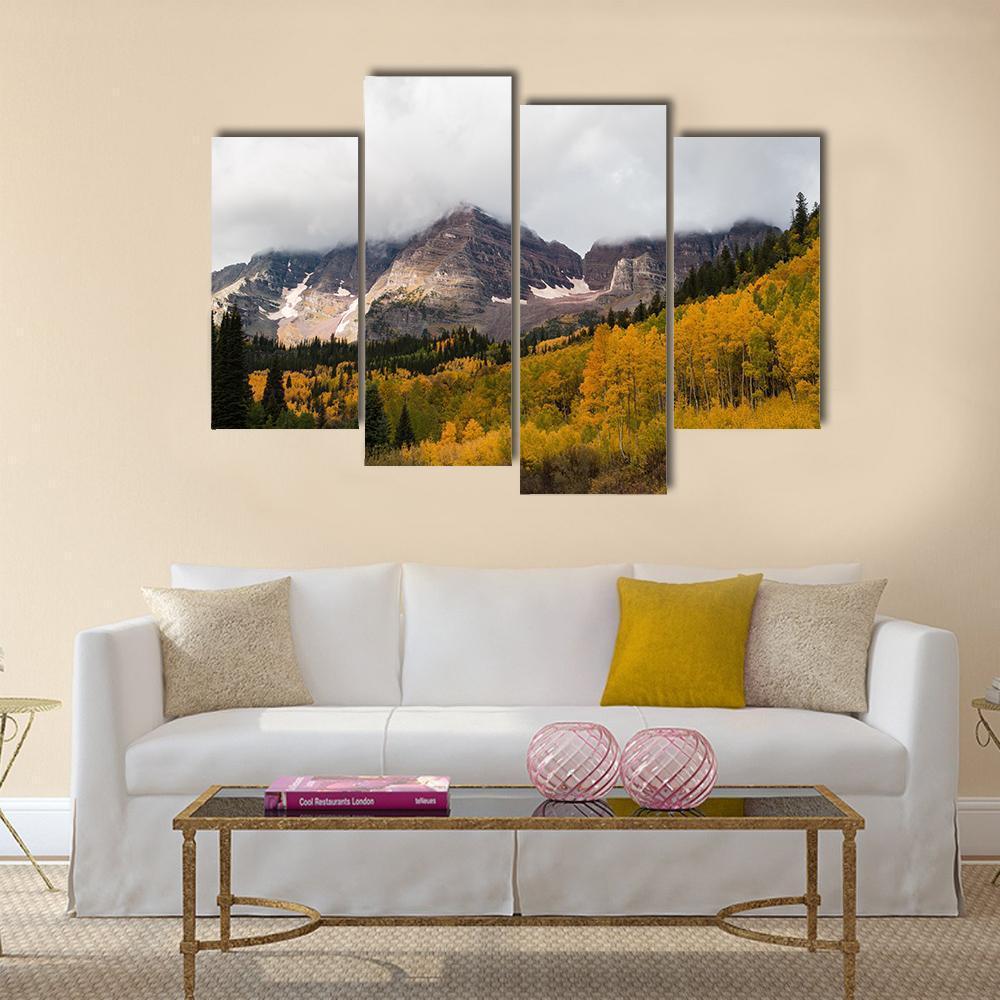 Fall At Maroon Bells Canvas Wall Art-4 Pop-Gallery Wrap-50" x 32"-Tiaracle