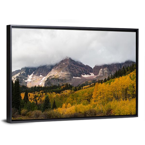 Fall At Maroon Bells Canvas Wall Art-3 Horizontal-Gallery Wrap-25" x 16"-Tiaracle
