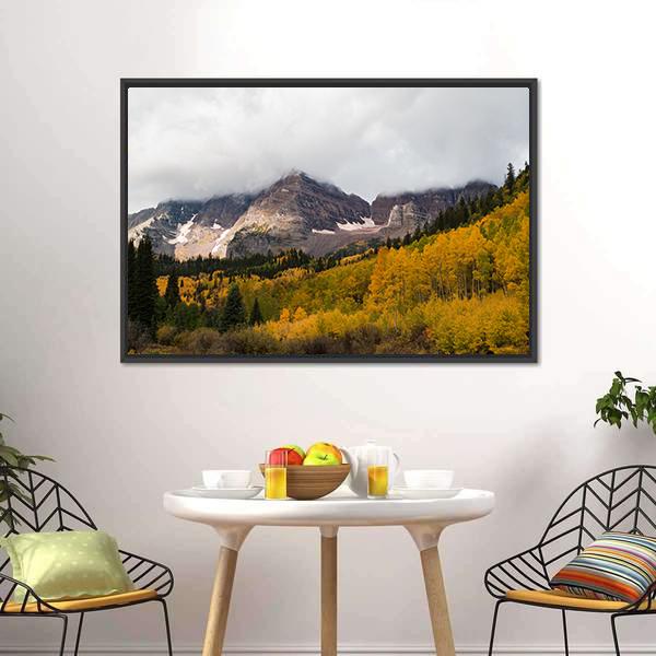 Fall At Maroon Bells Canvas Wall Art-3 Horizontal-Gallery Wrap-25" x 16"-Tiaracle