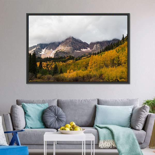 Fall At Maroon Bells Canvas Wall Art-3 Horizontal-Gallery Wrap-25" x 16"-Tiaracle