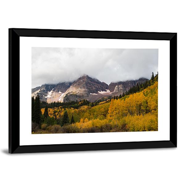 Fall At Maroon Bells Canvas Wall Art-3 Horizontal-Gallery Wrap-25" x 16"-Tiaracle