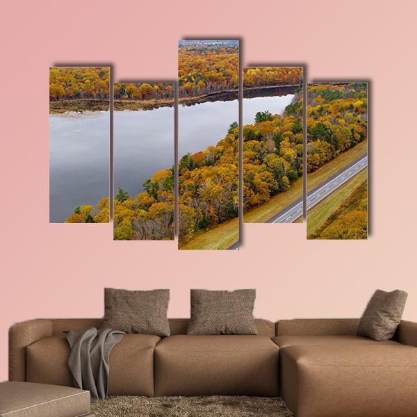 Fall Color In New England Canvas Wall Art-5 Pop-Gallery Wrap-47" x 32"-Tiaracle