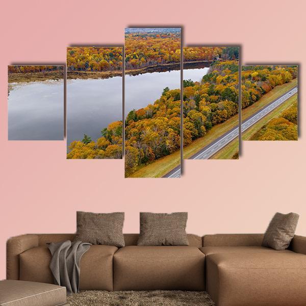 Fall Color In New England Canvas Wall Art-5 Pop-Gallery Wrap-47" x 32"-Tiaracle