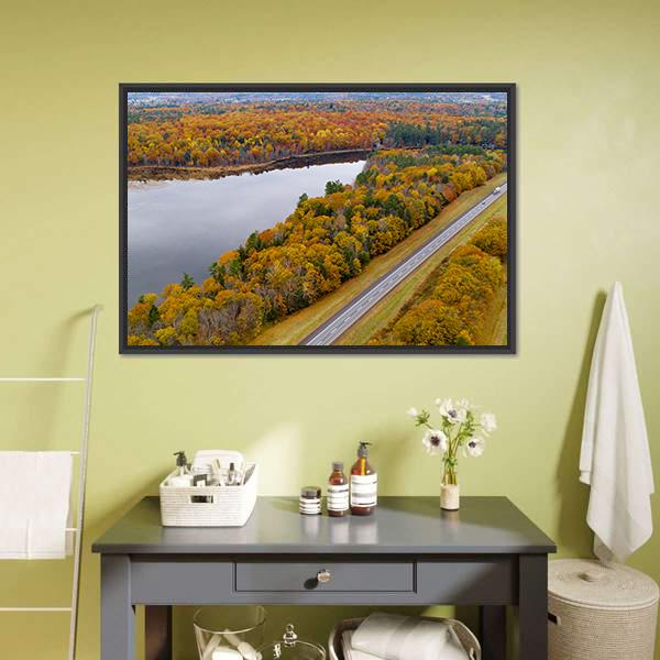 Fall Color In New England Canvas Wall Art-1 Piece-Floating Frame-24" x 16"-Tiaracle