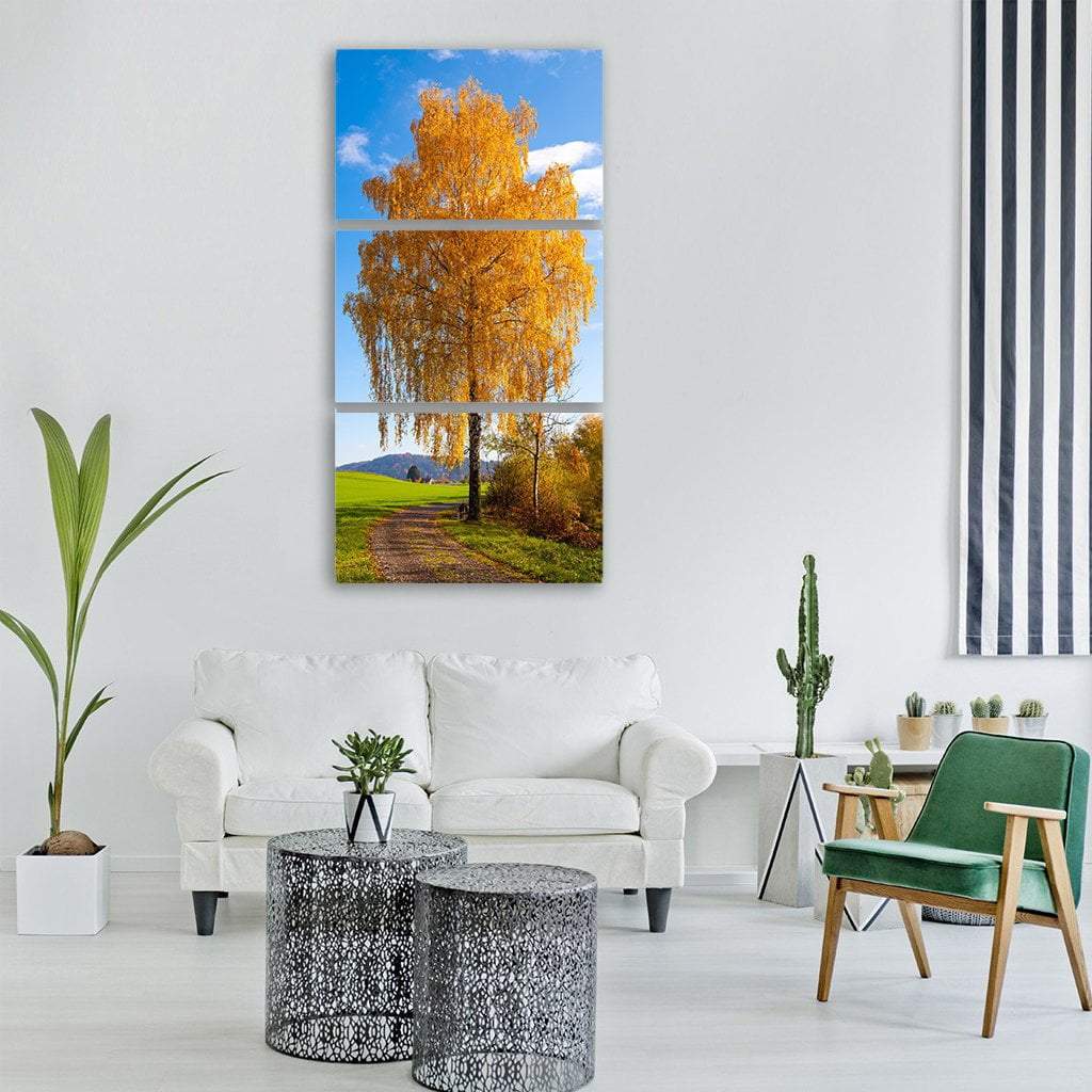 Golden Tree Vertical Canvas Wall Art-3 Vertical-Gallery Wrap-12" x 25"-Tiaracle
