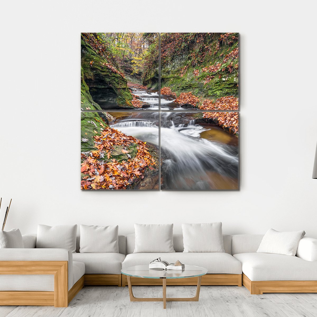 Fall Creek In Gorge Canvas Wall Art-4 Square-Gallery Wrap-17" x 17"-Tiaracle