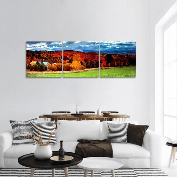 Fall Foliage Vermont Panoramic Canvas Wall Art-3 Piece-25" x 08"-Tiaracle