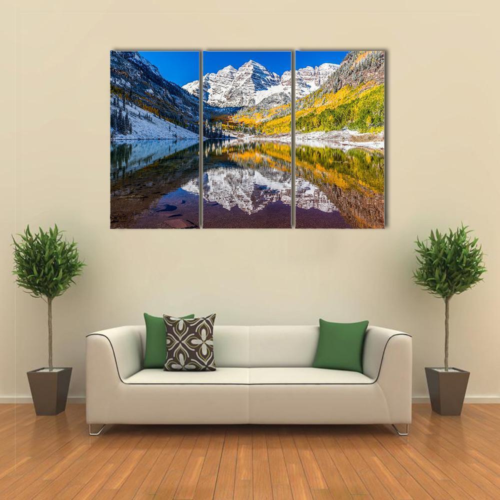Fall Foliage At Maroon Bells Canvas Wall Art-5 Pop-Gallery Wrap-47" x 32"-Tiaracle