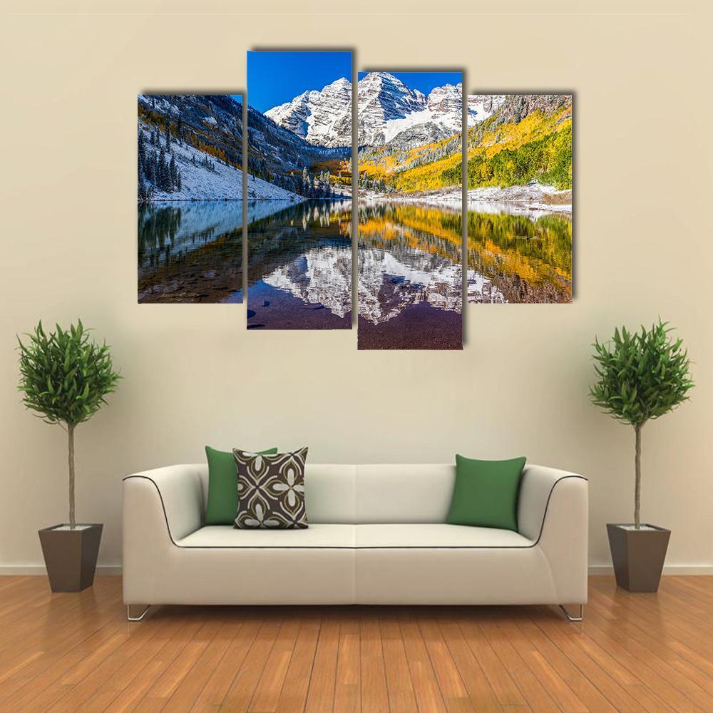 Fall Foliage At Maroon Bells Canvas Wall Art-4 Pop-Gallery Wrap-50" x 32"-Tiaracle