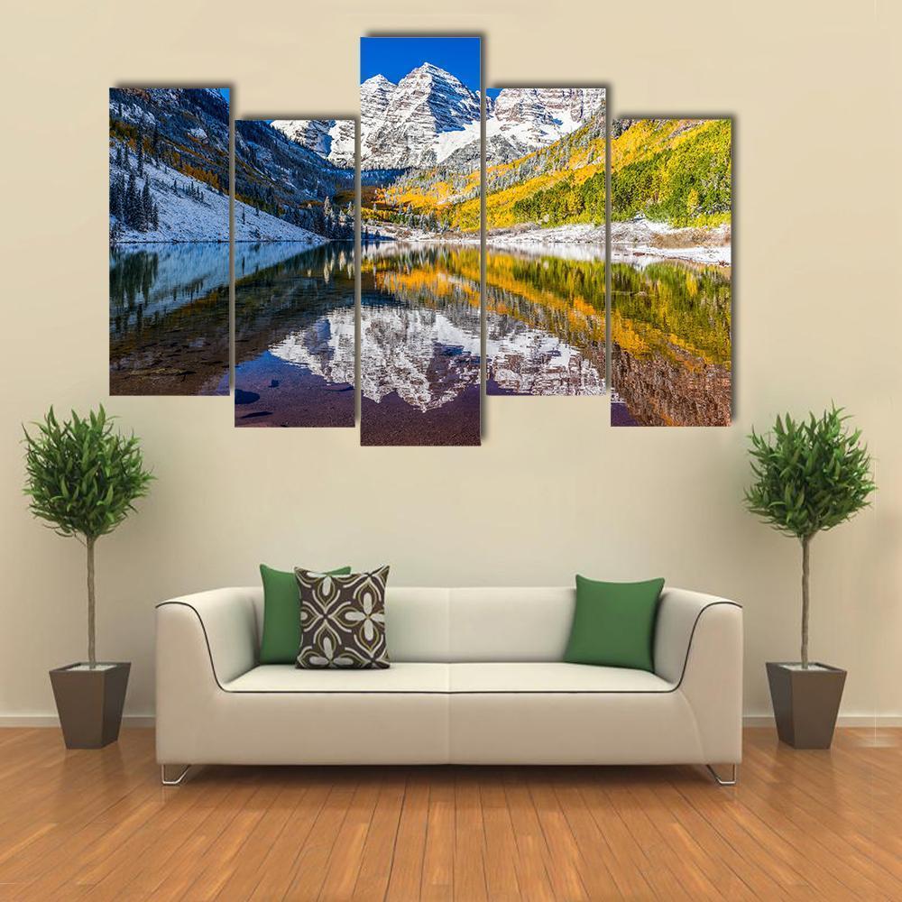 Fall Foliage At Maroon Bells Canvas Wall Art-5 Pop-Gallery Wrap-47" x 32"-Tiaracle