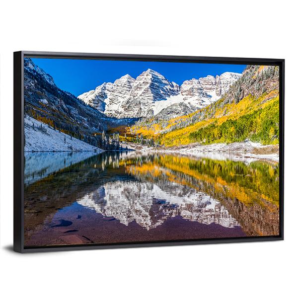 Fall Foliage At Maroon Bells Canvas Wall Art-3 Horizontal-Gallery Wrap-25" x 16"-Tiaracle