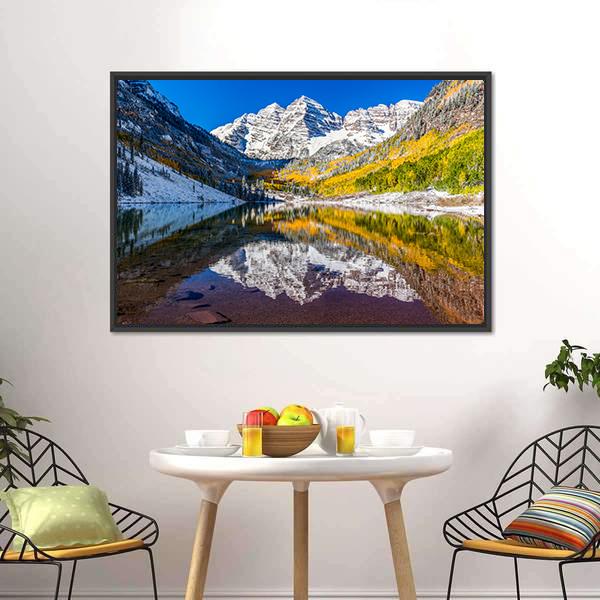 Fall Foliage At Maroon Bells Canvas Wall Art-3 Horizontal-Gallery Wrap-25" x 16"-Tiaracle