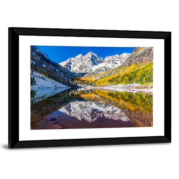 Fall Foliage At Maroon Bells Canvas Wall Art-3 Horizontal-Gallery Wrap-25" x 16"-Tiaracle