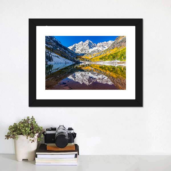 Fall Foliage At Maroon Bells Canvas Wall Art-1 Piece-Framed Print-20" x 16"-Tiaracle