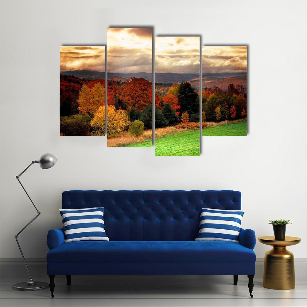 Fall Foliage At Vermont Canvas Wall Art-4 Pop-Gallery Wrap-50" x 32"-Tiaracle