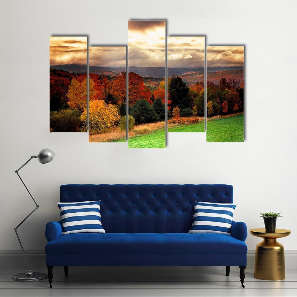 Fall Foliage At Vermont Canvas Wall Art-5 Pop-Gallery Wrap-47" x 32"-Tiaracle