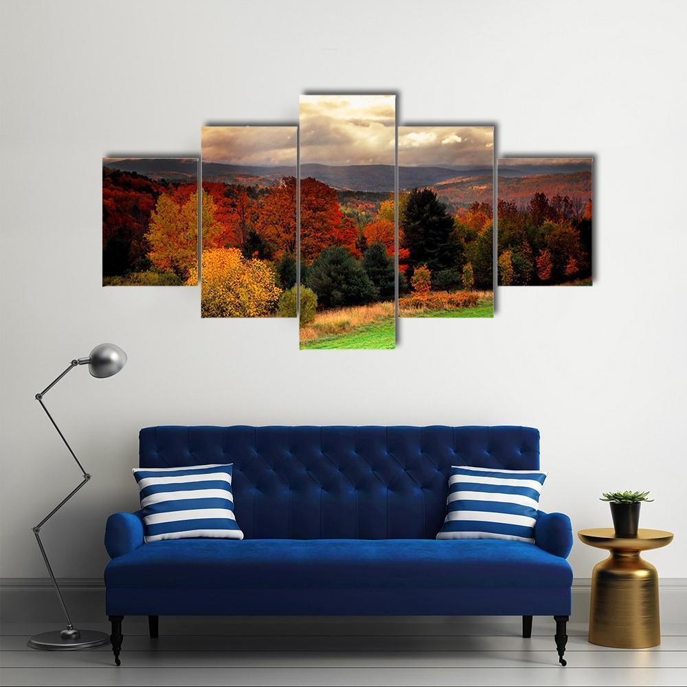 Fall Foliage At Vermont Canvas Wall Art-5 Star-Gallery Wrap-62" x 32"-Tiaracle