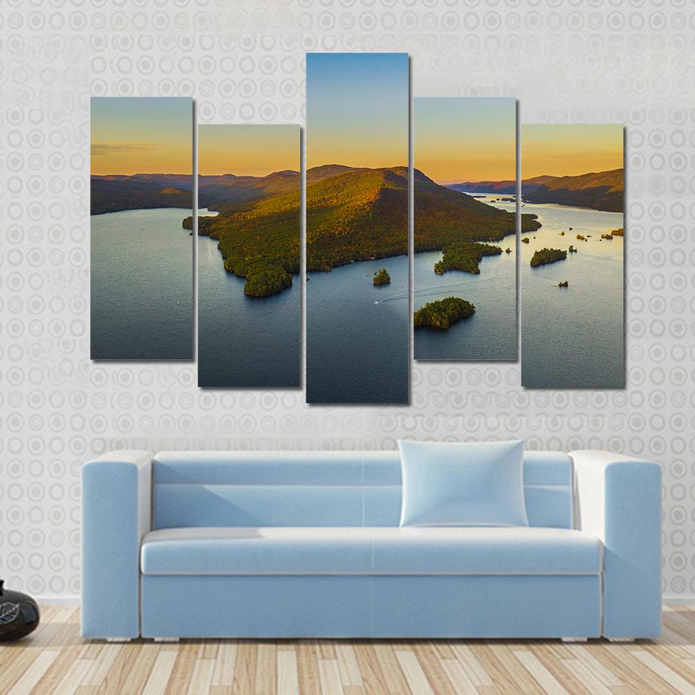 Fall Foliage By Lake George Canvas Wall Art-5 Pop-Gallery Wrap-32" x 21"-Tiaracle