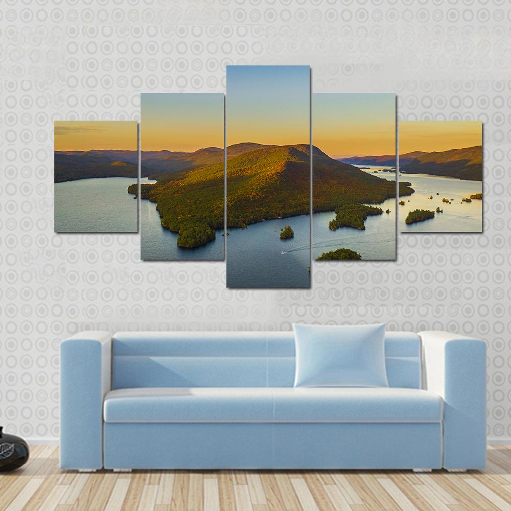 Fall Foliage By Lake George Canvas Wall Art-5 Star-Gallery Wrap-42" x 21"-Tiaracle