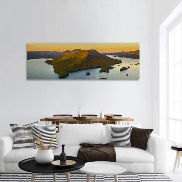 Fall Foliage By Lake George Panoramic Canvas Wall Art-1 Piece-36" x 12"-Tiaracle