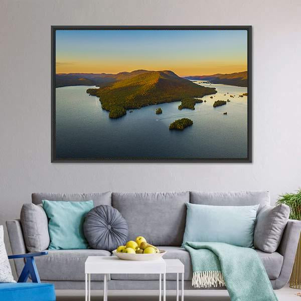 Fall Foliage By Lake George Canvas Wall Art-1 Piece-Floating Frame-24" x 16"-Tiaracle