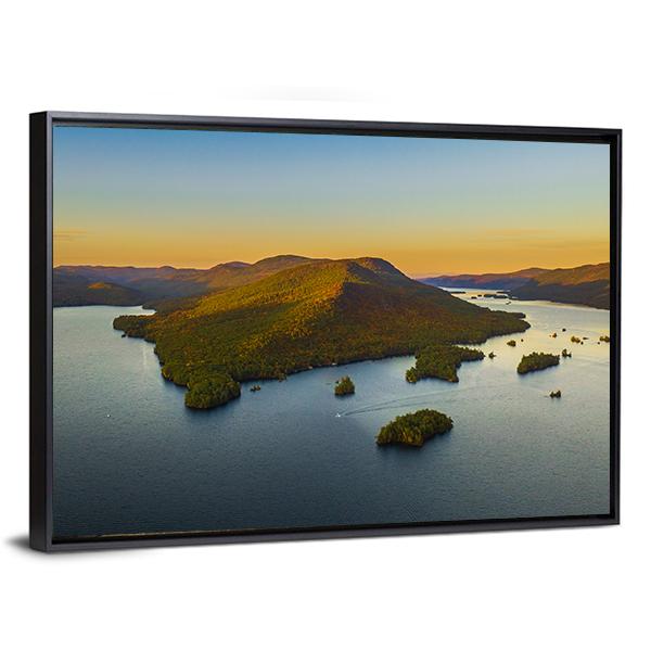 Fall Foliage By Lake George Canvas Wall Art-3 Horizontal-Gallery Wrap-25" x 16"-Tiaracle