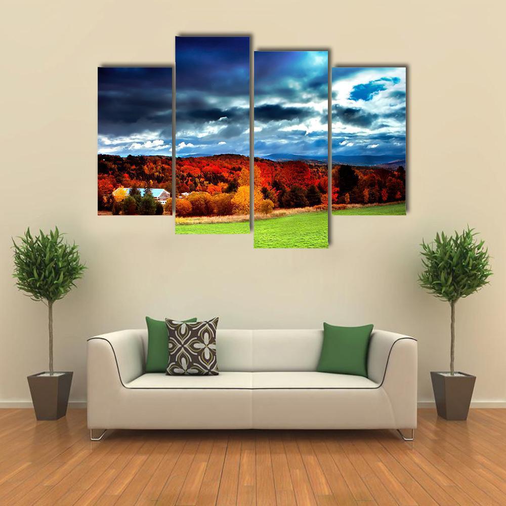 Fall Foliage Vermont Canvas Wall Art-4 Pop-Gallery Wrap-50" x 32"-Tiaracle