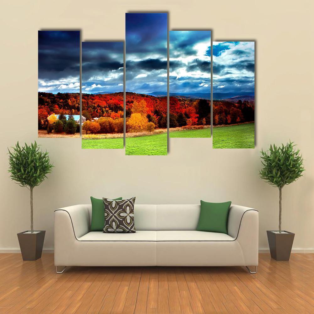Fall Foliage Vermont Canvas Wall Art-5 Pop-Gallery Wrap-47" x 32"-Tiaracle