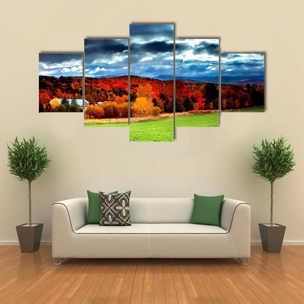 Fall Foliage Vermont Canvas Wall Art-5 Star-Gallery Wrap-62" x 32"-Tiaracle