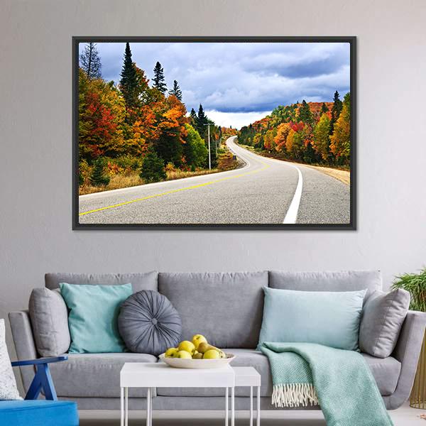 Fall Scenic Highway Ontario Canvas Wall Art-1 Piece-Framed Print-30" x 20"-Tiaracle