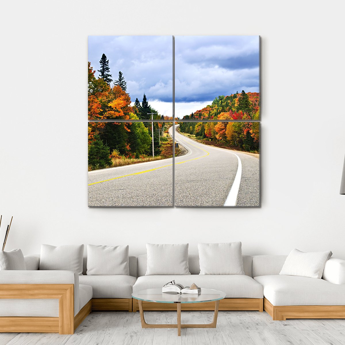 Fall Scenic Highway Ontario Canvas Wall Art-4 Square-Gallery Wrap-17" x 17"-Tiaracle
