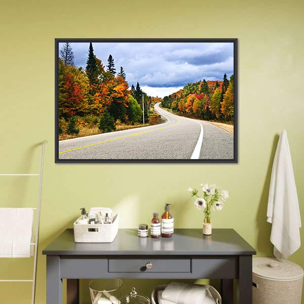 Fall Scenic Highway Ontario Canvas Wall Art-1 Piece-Floating Frame-24" x 16"-Tiaracle