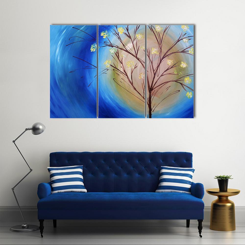 Fall Tree Against Blue Swirling Sky Canvas Wall Art-3 Horizontal-Gallery Wrap-37" x 24"-Tiaracle