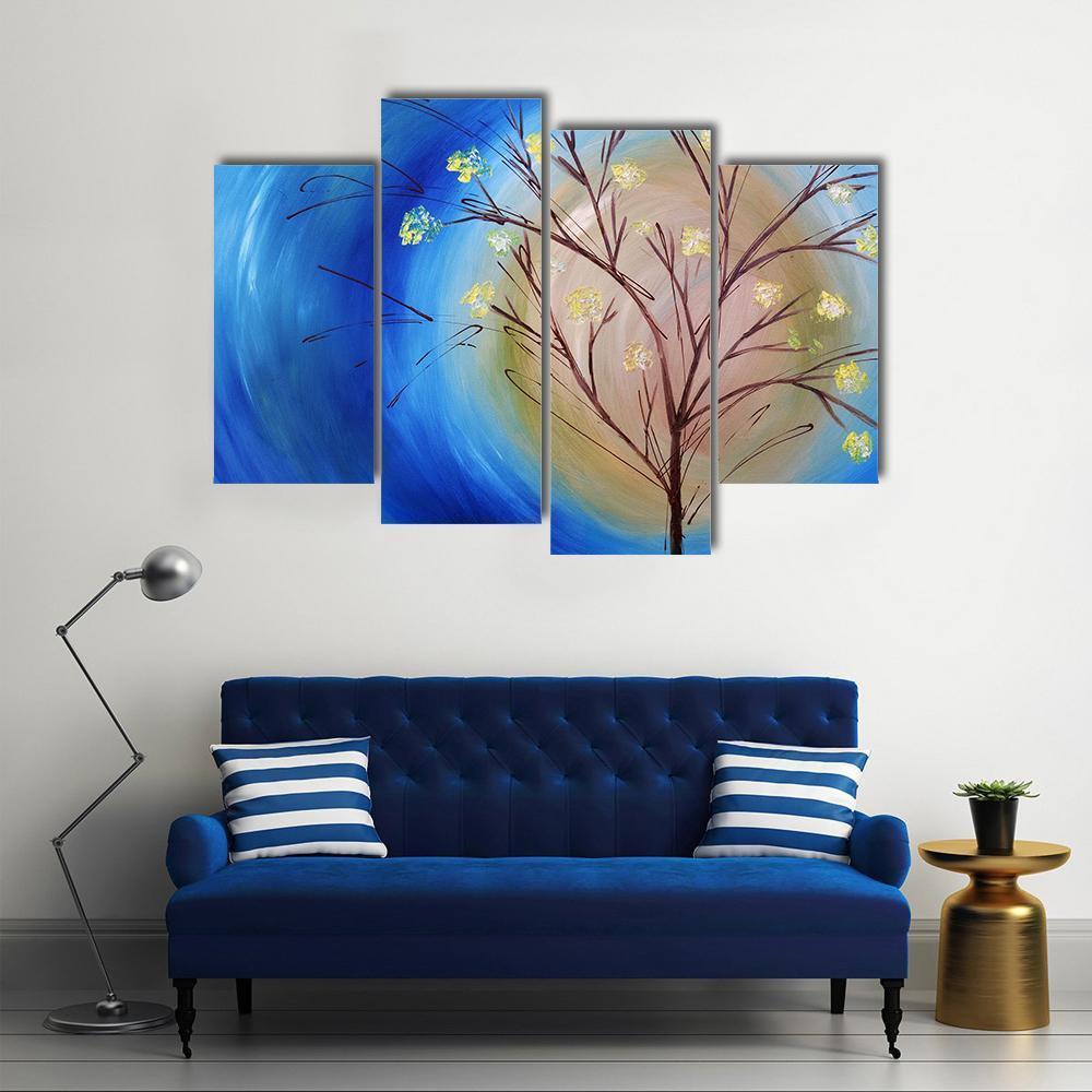 Fall Tree Against Blue Swirling Sky Canvas Wall Art-4 Pop-Gallery Wrap-50" x 32"-Tiaracle
