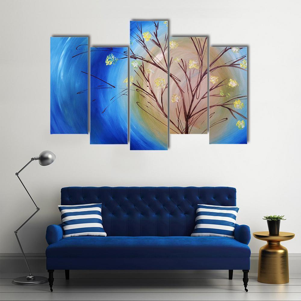Fall Tree Against Blue Swirling Sky Canvas Wall Art-5 Pop-Gallery Wrap-47" x 32"-Tiaracle