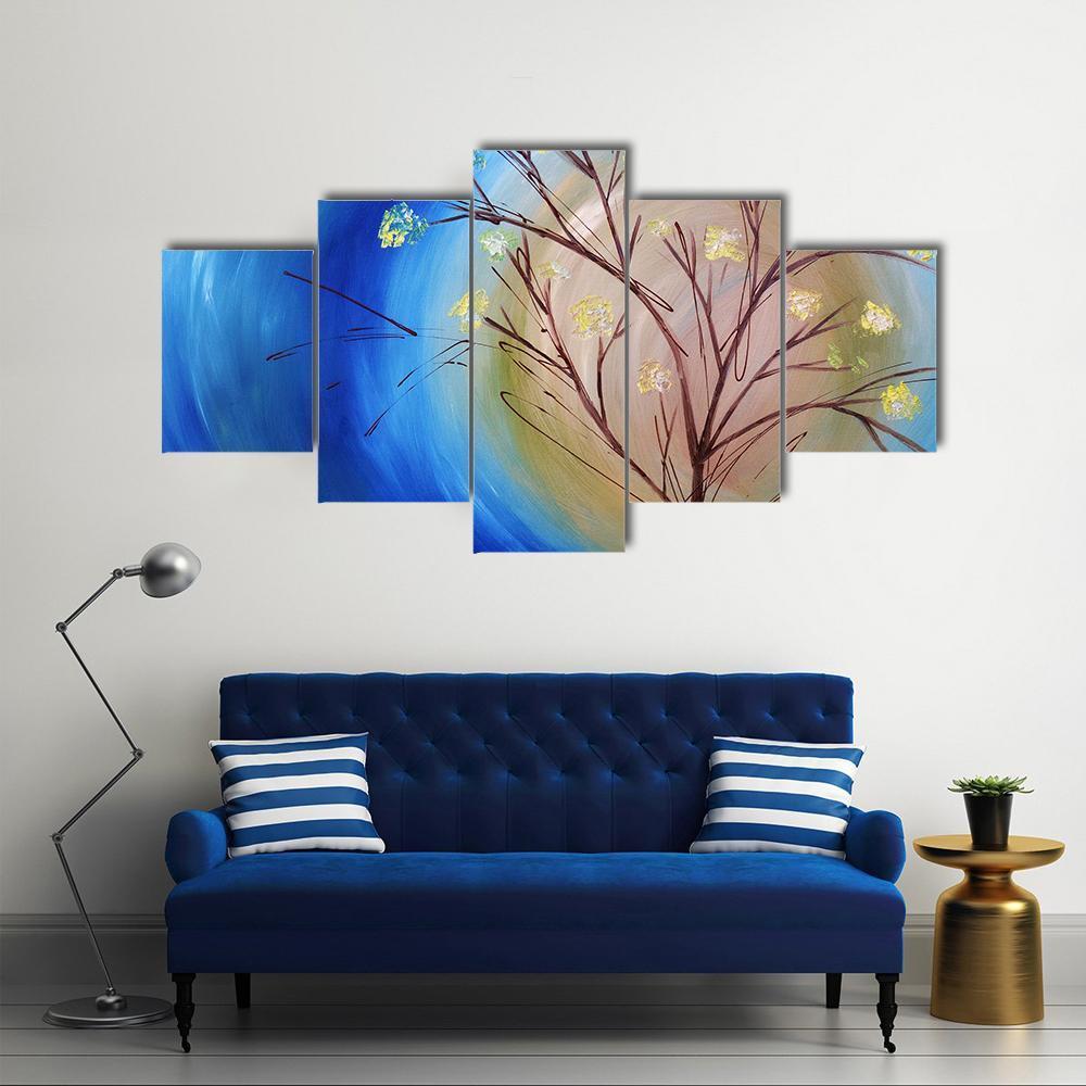 Fall Tree Against Blue Swirling Sky Canvas Wall Art-5 Star-Gallery Wrap-62" x 32"-Tiaracle