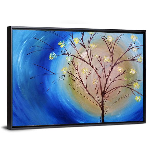Fall Tree Against Blue Swirling Sky Canvas Wall Art-3 Horizontal-Gallery Wrap-25" x 16"-Tiaracle