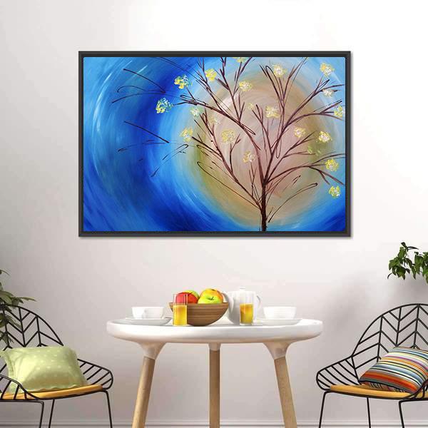 Fall Tree Against Blue Swirling Sky Canvas Wall Art-3 Horizontal-Gallery Wrap-25" x 16"-Tiaracle