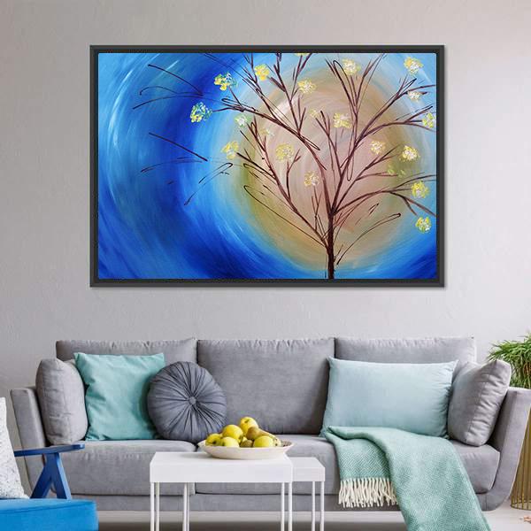 Fall Tree Against Blue Swirling Sky Canvas Wall Art-3 Horizontal-Gallery Wrap-25" x 16"-Tiaracle