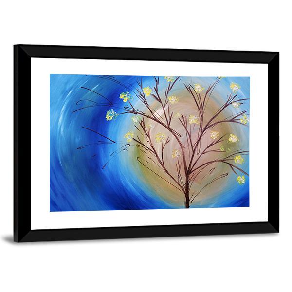 Fall Tree Against Blue Swirling Sky Canvas Wall Art-3 Horizontal-Gallery Wrap-25" x 16"-Tiaracle